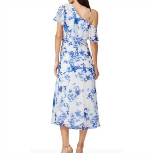 Ralph Lauren Adaleide Floral One Shoulder Midi Dress Cold White Blue Ruffle 12 - Picture 2 of 8